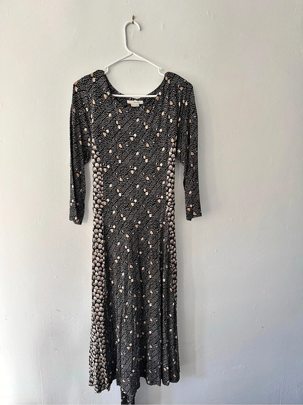 Boden Botanical Print Midi Dress Black, Cream and Gold US size 14L
